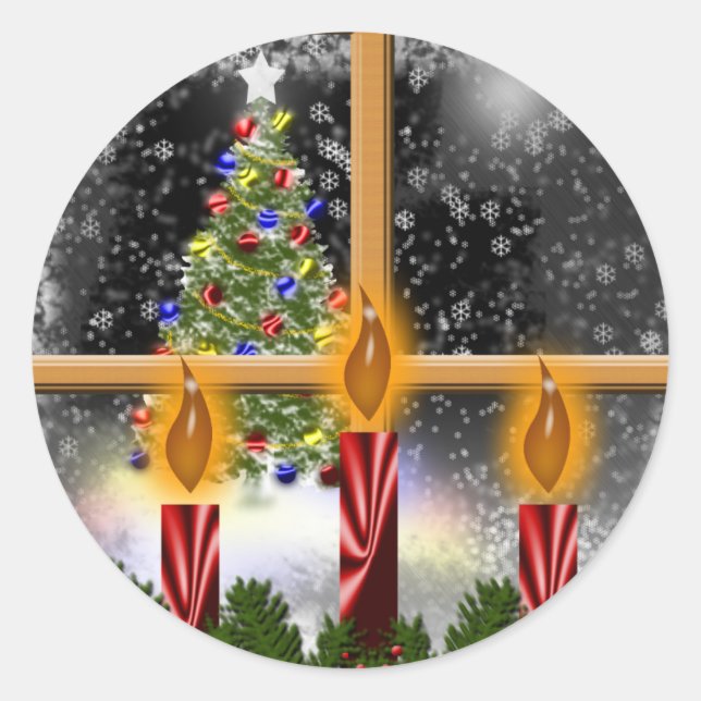 Adesivo Redondo Véspera de Natal Cartões de férias (Frente)