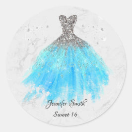 Adesivo Redondo Vestido azul doce de prata