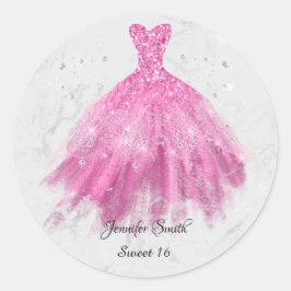 Adesivo Redondo Vestido brilhante rosa quente 16