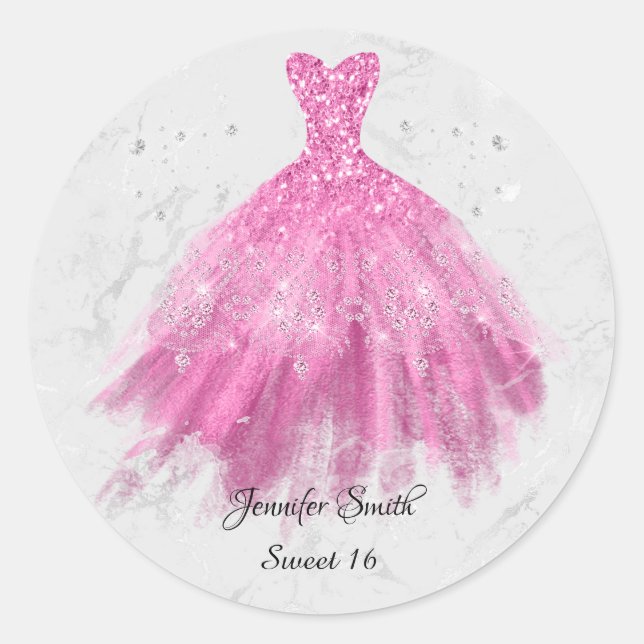 Adesivo Redondo Vestido brilhante rosa quente 16 (Frente)