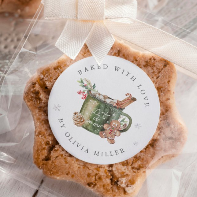 Adesivo Redondo Vestido Com Ama De Cacau Quente De Natal (Criador carregado)