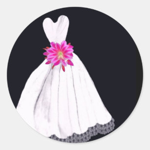 Adesivo Redondo Vestido de casamento com o buquê tropical