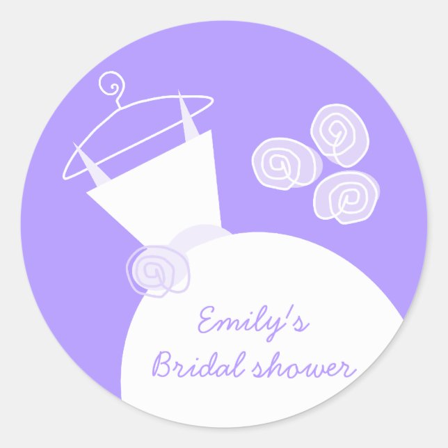 Adesivo Redondo Vestido de Chá de panela Roxo de Casamento (Frente)