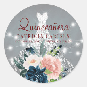 Adesivo Redondo Vestido de diamante princesa brilho floral quincea