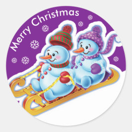 Adesivo Redondo Vestido de Natal Snowmen Esportes de neve.