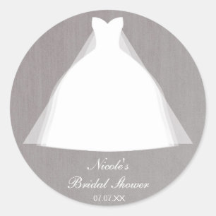 Adesivo Redondo Vestido de Noiva Moderno Glamour Chuveiro de Noiva