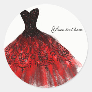 Adesivo Redondo Vestido Elegante Preto com Brilho Vermelho Festa d