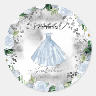Adesivo Redondo Vestido Floral Azul Poento de Sweet 16