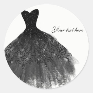 Adesivo Redondo Vestido Glamouroso Preto e Branco Favor de Festa