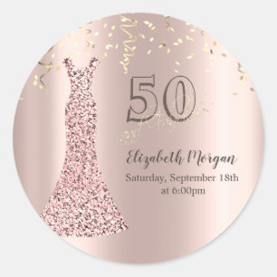 Adesivo Redondo Vestido Lantejoulas Rosa Dourado 50º Aniversário
