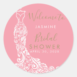 Adesivo Redondo Vestido Rosa Dourado Elegante Espuma de Boas-Vinda
