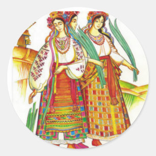 Adesivo Redondo Vestido ucraniano tradicional de Kyivschyna