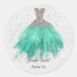 Adesivo Redondo Vestido verde doce de prata