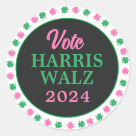 Adesivo Redondo Vestido Verde Rosa 2024 Vote Harris Walz