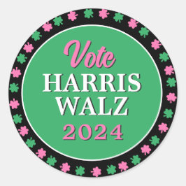 Adesivo Redondo Vestido Verde Rosa 2024 Vote Harris Walz