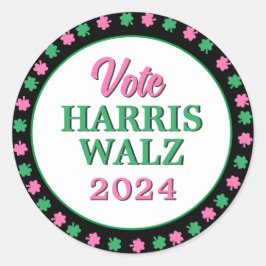 Adesivo Redondo Vestido Verde Rosa 2024 Vote Harris Walz