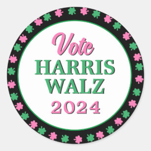Adesivo Redondo Vestido Verde Rosa 2024 Vote Harris Walz