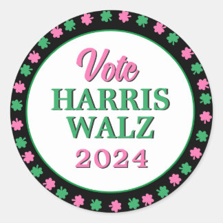 Adesivo Redondo Vestido Verde Rosa 2024 Vote Harris Walz
