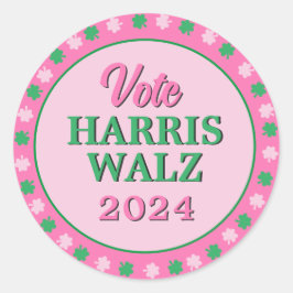 Adesivo Redondo Vestido Verde Rosa 2024 Vote Harris Walz