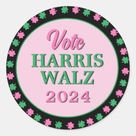 Adesivo Redondo Vestido Verde Rosa 2024 Vote Harris Walz