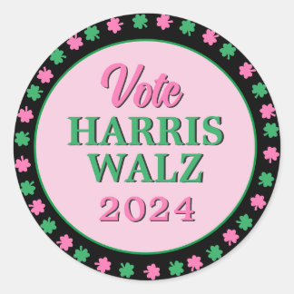 Adesivo Redondo Vestido Verde Rosa 2024 Vote Harris Walz
