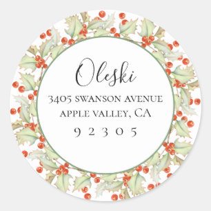 Adesivo Redondo Vestidos De Holly Wreath Return Address Sticker