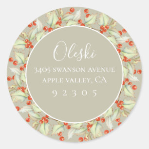 Adesivo Redondo Vestidos De Holly Wreath Return Address Sticker