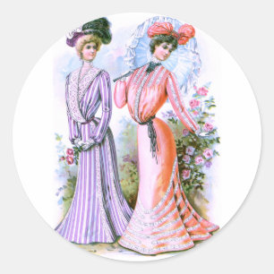 Adesivo Redondo Vestidos de moda dos anos 1900