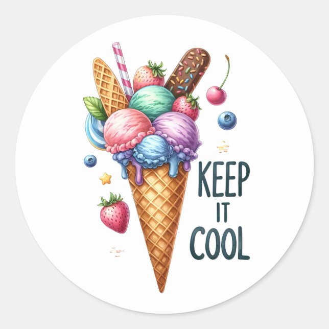 Adesivo Redondo Vestidos de sorvete de Verão (Frente)