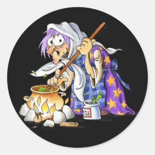 Adesivo Redondo Vestidos Pretos Do Halloween Com Bruxa Roxa