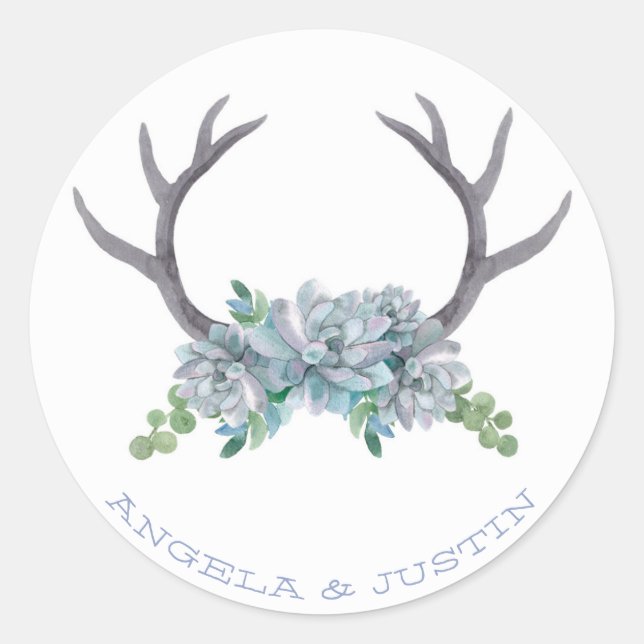 Adesivo Redondo Vestígios de aquarela e Casamento de Echeveria Cou (Frente)