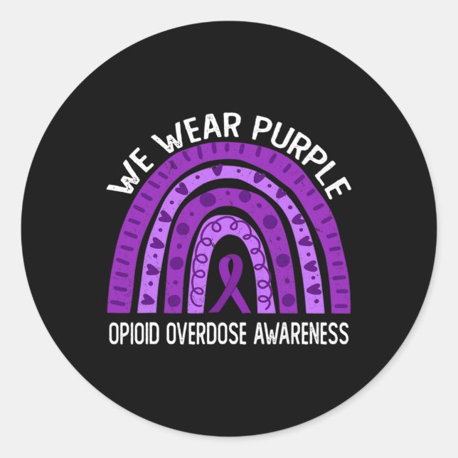 Adesivo Redondo Vestimos O Arco-Íris Roxo Para A Sobredosagem De O (Frente)