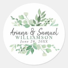 Adesivo Redondo Vestir vinheta de favor do casamento Greenery