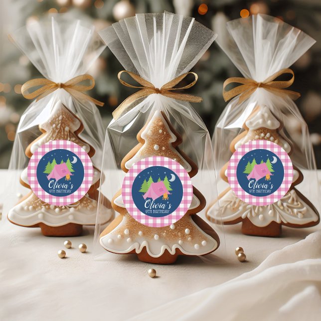 Adesivo Redondo Vestir xadrez rosa de envelope de convite (Criador carregado)