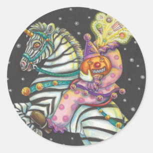 ADESIVO REDONDO VESTUÁRIO DE CIRCO SONORO, ZEBRA UNICORN STICKERS