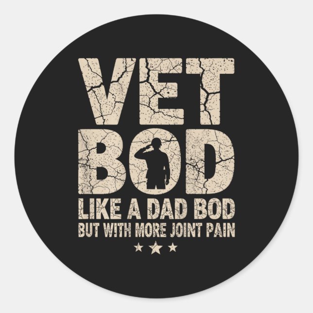 Adesivo Redondo Vet Bod Like A Dad Bod Funny Military Veteran Dad  (Frente)