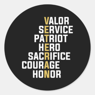 Adesivo Redondo Veteran Valor Service Patriot Hero Sacrifício Cour
