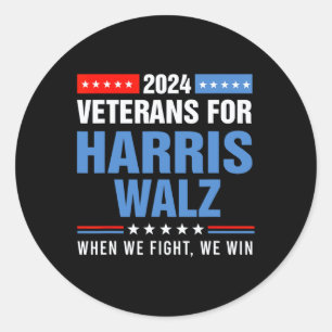 Adesivo Redondo Veteranos Para Harris Campanha Presidencial W 2024