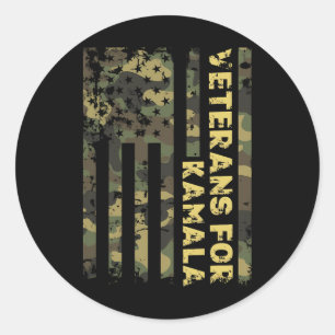 Adesivo Redondo Veteranos Para Kamala Camouflage - Bandeira Americ