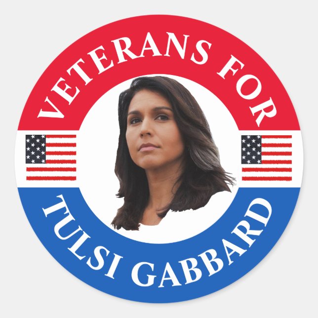 Adesivo Redondo Veteranos para Tulsi Gabbard (Frente)