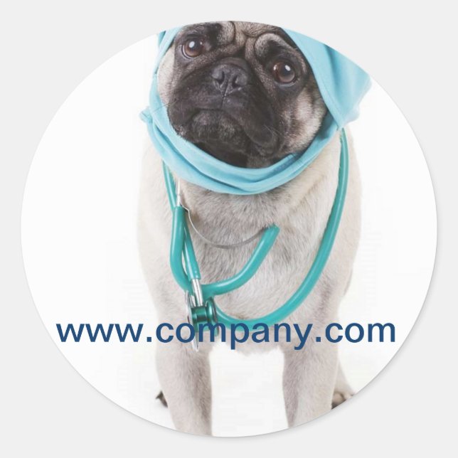 Adesivo Redondo veterinário do hospital de enfermeiro de cão fofo (Frente)