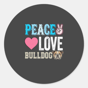 Adesivo Redondo Vetor Bulldog Paz Amor