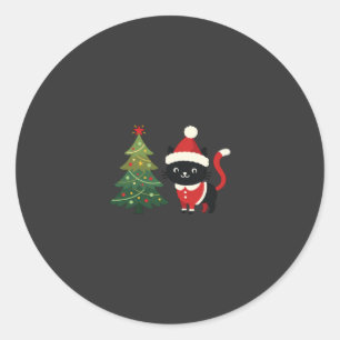 Adesivo Redondo Vetor de árvore de Natal do gato de Natal
