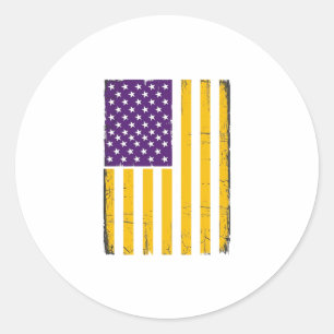 Adesivo Redondo Vetor de bandeira americana roxa e dourada desgast