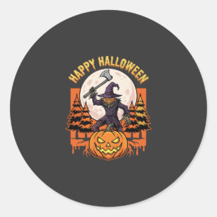Adesivo Redondo Vetor de Espantalho de Abóbora de Halloween Feliz