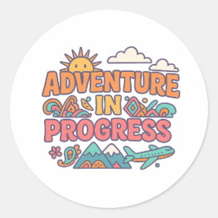 Adesivo Redondo Viagem Adventure in Progress