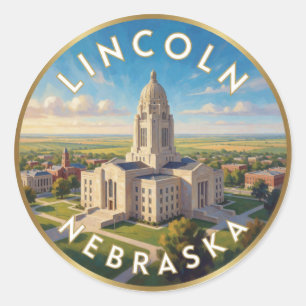 Adesivo Redondo Viagem ao Capitólio Estadual de Lincoln Nebraska