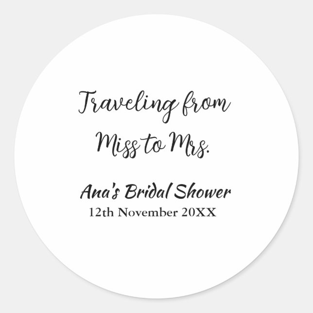 Adesivo Redondo Viagem chá de noiva adicionar nome data senhorita  (Frente)