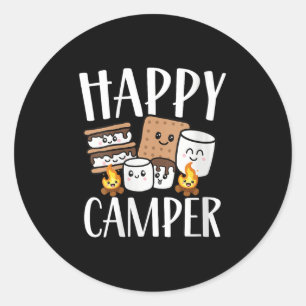 Adesivo Redondo Viagem da Equipe de Acampamento Feliz Kawaii Smore
