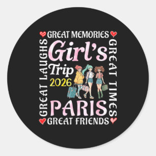 Adesivo Redondo Viagem das Meninas 2026 Paris Ótima Viagem de Amig